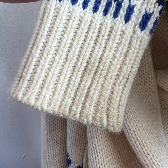 Lands' End Canvas Beige Multicolor Fair Isle Wool Button-Up Mock Neck Sweater XS - Picture 8 of 10